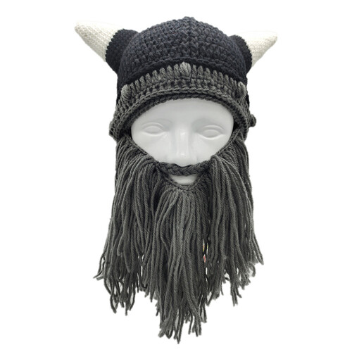 2pcs Creative Funny Beard Horn Hat Parent-Child Knitted-S Gray