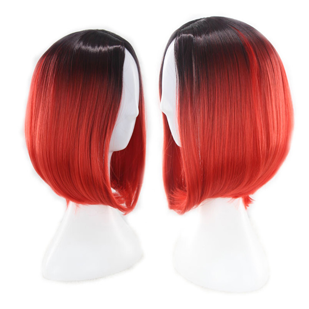 Solustre Unisex Red Women's Bob Wig Short Straight Synthetic Lace Front Gradient