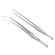 2Pcs Stainless Steel Plant Tweezers Aquarium Straight Curved Silver