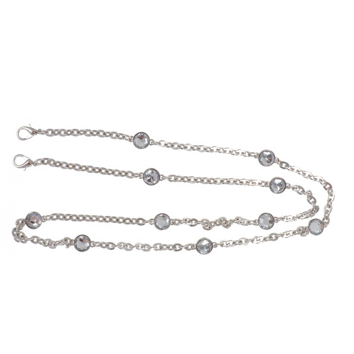 Tracolla Borsa Catena Metallo Argento Con Cristalli Per Mini Borse