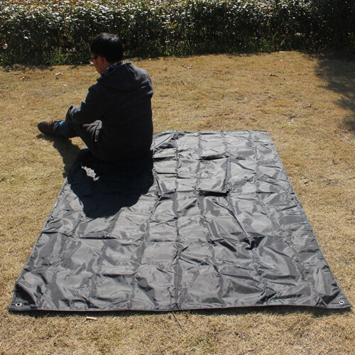 Manta De Acampamento Com Almofada, Leve E Impermeável, 2,1X2 M (Preto) 2
