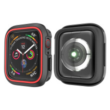 Capa Protetora De Silicone Para Apple Watch 40Mm Com Moldura Preto Vermelho