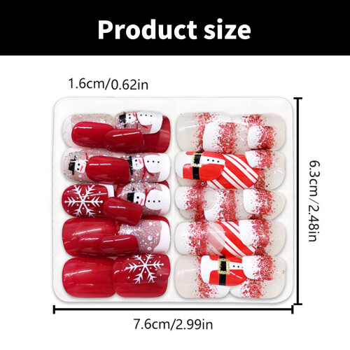 Faux ongles à pression pour vacances et noël, 48 pièces, avec 2