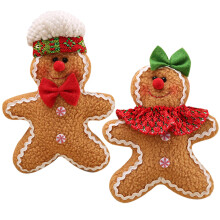 2Pcs Xmas Hanging Ornaments Wool Felt Brown Gingerbread Man Pendants