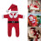 Newborns Photoshooting Props Santa Hat Footed Romper Posing 3