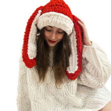 Women Knitted Caps Cosplay Party Hat-red rabbit ears