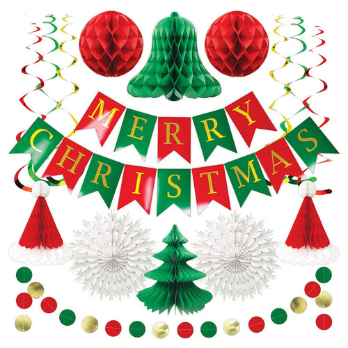 Xmas Tree Honeycomb Backdrop Paper Fan for Banner Set for