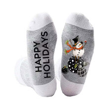 Women Men Christmas Happy Holiday Socks Cartoon Snowman-gray