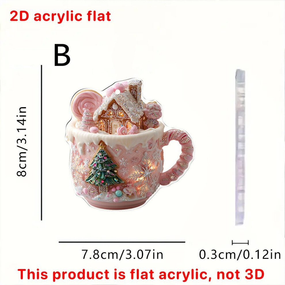 (Pink) Christmas Tree Car Decor With Acrylic Tea Cup Snow House For Interior Pendant-image-OPC-PMNJYFW-NEW
