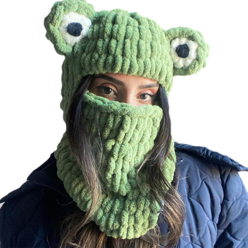 Gebreide muts Dames Wintermuts Wollen muts Leuke cosplay-kikker