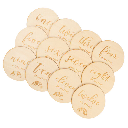 12 Unidades Tarjetas De Madera Para Bebés Mensuales