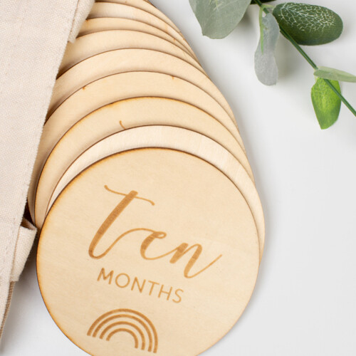12 Unidades Tarjetas De Madera Para Bebés Mensuales 2