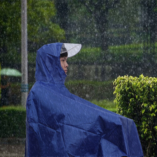 Blue Windproof Raincoat with Drawstring Neckline for Outdoor Use 2