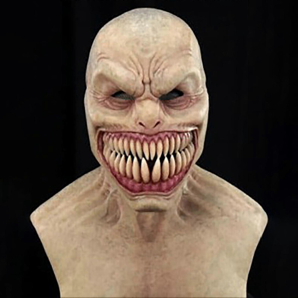 Kikidex (As Show, 3) Sinknap Scary Realistic Emulsion Halloween Headgear Pointy Teeth Split Mouth Horror Face Cover For Home
