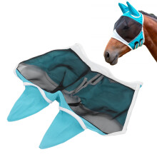 Horse Fly Mask Breathable Knitted Fabric Ears Anti Mosquito & Fly Large Blue