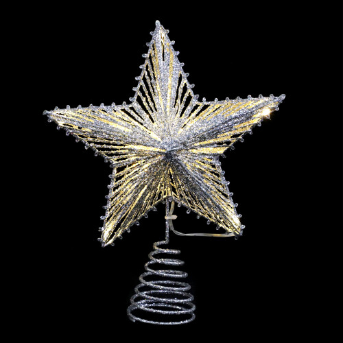 1Pc Silver Xmas Treetop Star Plastic Tree Decor with Light String 1