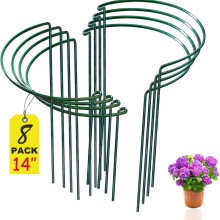 (8PCS-(20*35cm)) 8 Pack Plant Support Stakes, Half Round Metal Garden Plant Stake Indoor Peony Cages and Supports, Green Plant Support Ring Border for