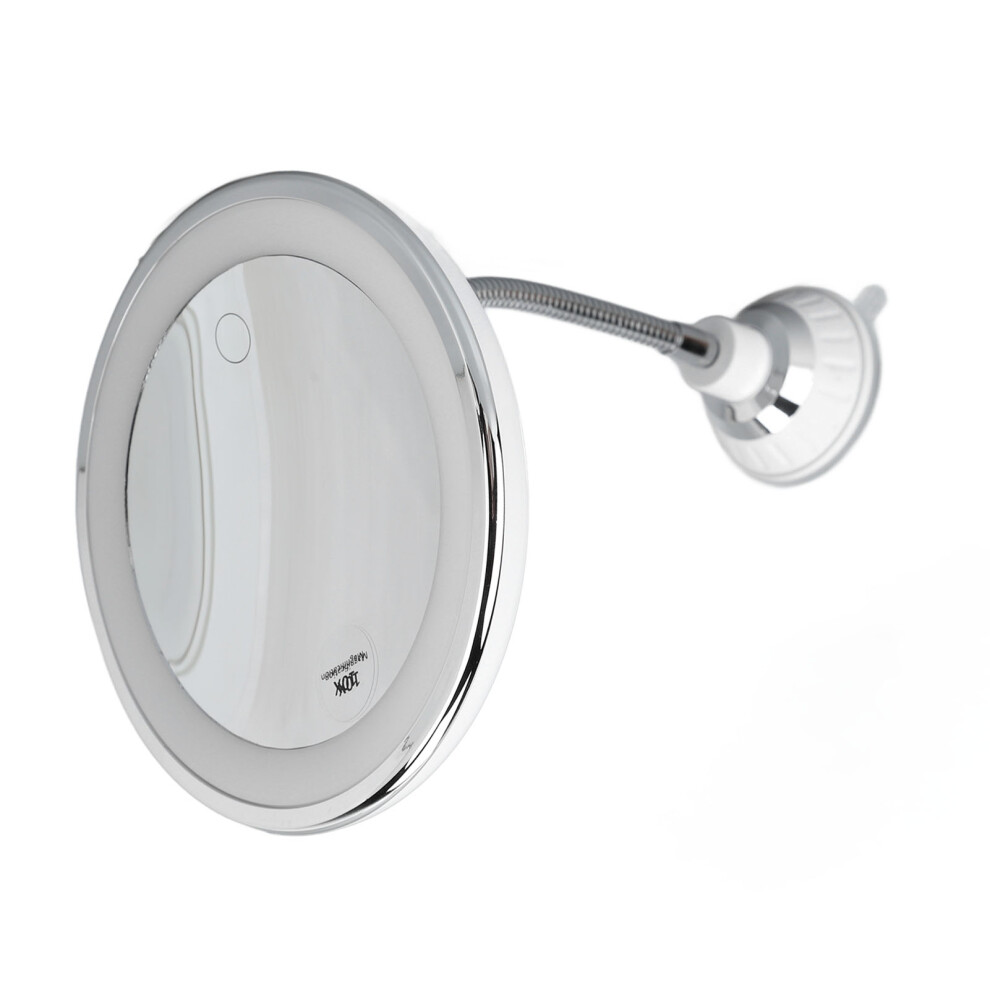 Light Adjustable Led Makeup Mirror 10X Magnification With Suction Cup