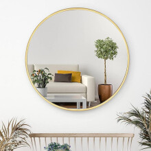 (Default) GoDyna 50cm Round Mirror,Large Modern Gold Copper Brushed Frame Wall Mirror,Metal Framed HD Glass Wall Mirror for Makeup Bathroom Living