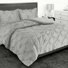 (Silver, King) Pintuck Duvet Cover Set 100% Egyptian Cotton With Matching Pillow Cases and Cushion Cover Bedding Set