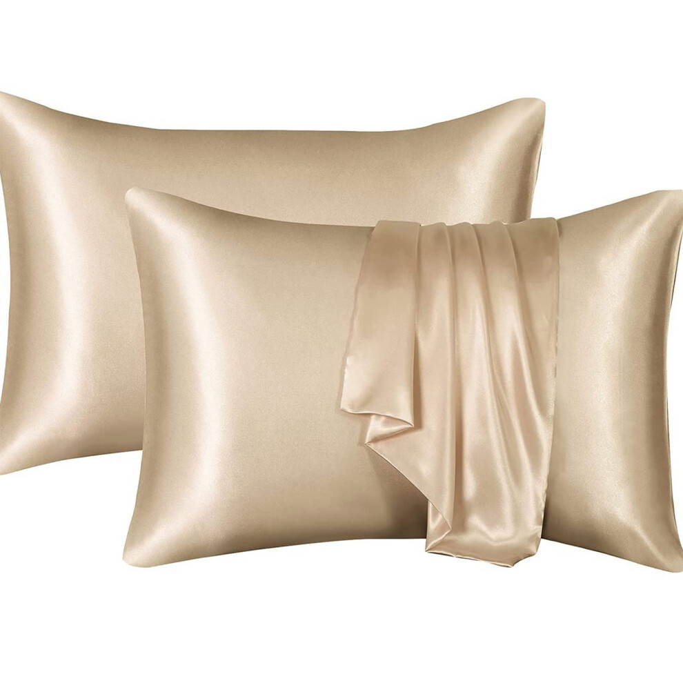 Set Of 2 Silky Pillowcases 50x66cm Optional Color-Khaki