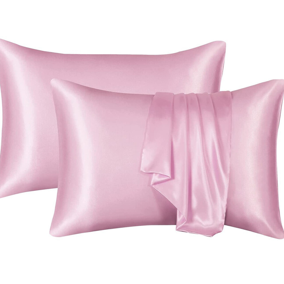 Set Of 2 Silky Pillowcases 50x66cm Optional Color Envelope-Pink