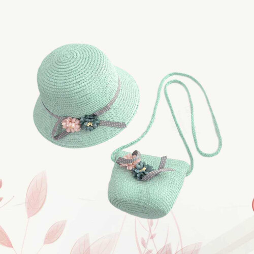 Ensemble Kit Plage Chapeau Sac Bandoulière Vert 1