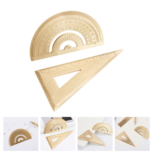 Conjunto De Régua Triângulo Metal Com Transferidor Para 2