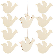 10Pcs Beige Wooden Christmas Ornaments DIY Bird Hanging Pendants Decor