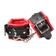 Sm Leather Black And Red Handcuffs For Bondage Training Role Play Props And Adult Sex Toys