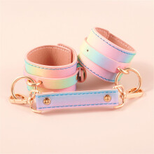 Sm Sex Toys Rainbow-Colored Leather Adjustable Handcuffs For BDSM Props And Adult Toys