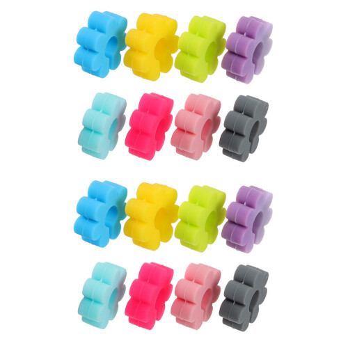 16Pcs Silikon Blomformade Vinglas Märken Färgsorterade 1