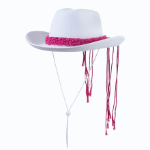 Western Cowboy Hat with Weaving Hat Band Cowgirl Big Brim-White