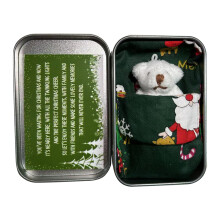 Festive Christmas Pocket Bear Hug Mini-White Bear Green Bag