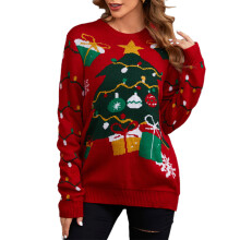 Christmas Sweater for Women Crewneck Knit Sweater Family-L