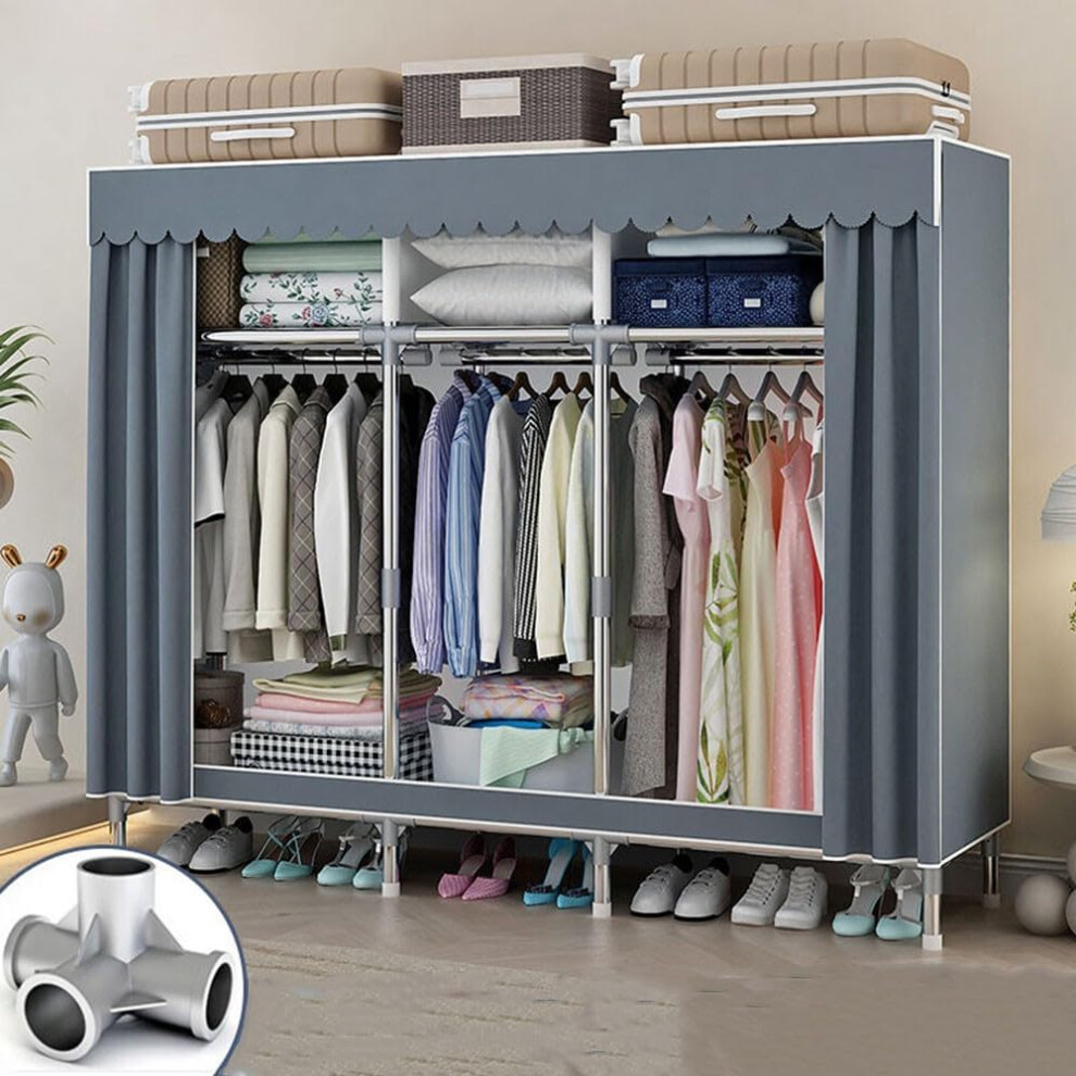 Portable Wardrobe Clothing Wardrobe Canvas Wardrobe Large Capacity 170x45x178 Cm Extra Strong Metal Frame Alloy Ferrule-image-OPC-PMNQBZC-NEW