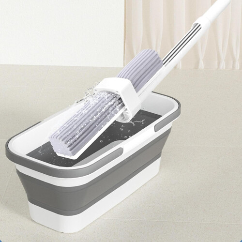 Rectangular Water Bucket Foldable With Handle Mop Bucket For Cleaning Camping Grey 1