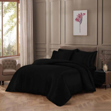 (BLACK, SINGLE) Luxurious Satin Silk 6-Piece Bedding Set: Durable Silky Fabric, Fitted Sheet, Duvet Cover, Comforter, 4 Pillow Cases Soft