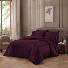 (BURGUNDY, SINGLE) Luxurious Satin Silk 6-Piece Bedding Set: Durable Silky Fabric, Fitted Sheet, Duvet Cover, Comforter, 4 Pillow Cases Soft