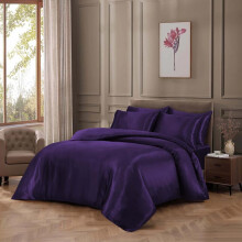 (AUBERGINE, DOUBLE) Luxurious Satin Silk 6-Piece Bedding Set: Durable Silky Fabric, Fitted Sheet, Duvet Cover, Comforter, 4 Pillow Cases Soft