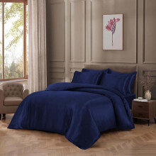 (NAVY, SUPER KING) Luxurious Satin Silk 6-Piece Bedding Set: Durable Silky Fabric, Fitted Sheet, Duvet Cover, Comforter, 4 Pillow Cases Soft