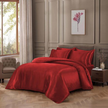 (RED, KING) Luxurious Satin Silk 6-Piece Bedding Set: Durable Silky Fabric, Fitted Sheet, Duvet Cover, Comforter, 4 Pillow Cases Soft
