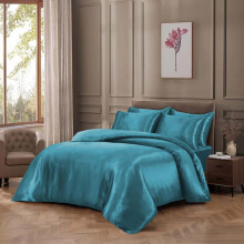 (TEAL, SINGLE) Luxurious Satin Silk 6-Piece Bedding Set: Durable Silky Fabric, Fitted Sheet, Duvet Cover, Comforter, 4 Pillow Cases Soft
