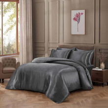 (SILVER, DOUBLE) Luxurious Satin Silk 6-Piece Bedding Set: Durable Silky Fabric, Fitted Sheet, Duvet Cover, Comforter, 4 Pillow Cases Soft
