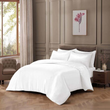 (WHITE, KING) Luxurious Satin Silk 6-Piece Bedding Set: Durable Silky Fabric, Fitted Sheet, Duvet Cover, Comforter, 4 Pillow Cases Soft
