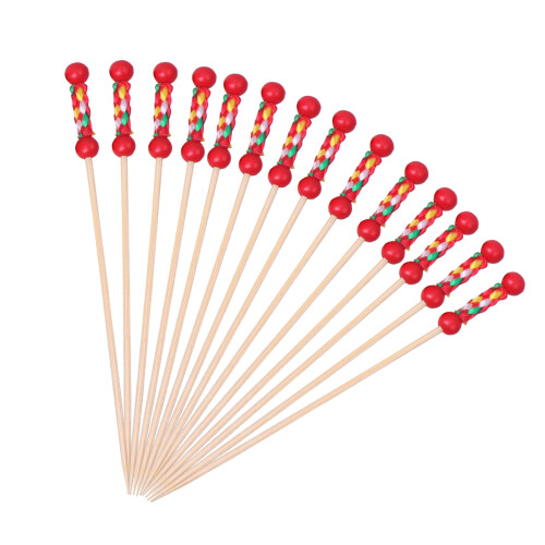 100Pcs Dubbla Perliknappar Bambuforkar För Mat Dryck