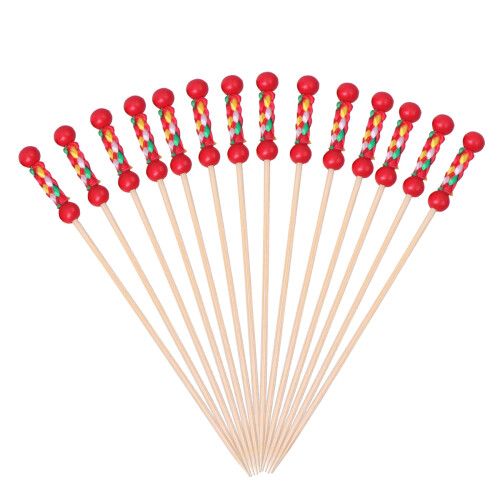 100Pcs Dubbla Perliknappar Bambuforkar För Mat Dryck 1