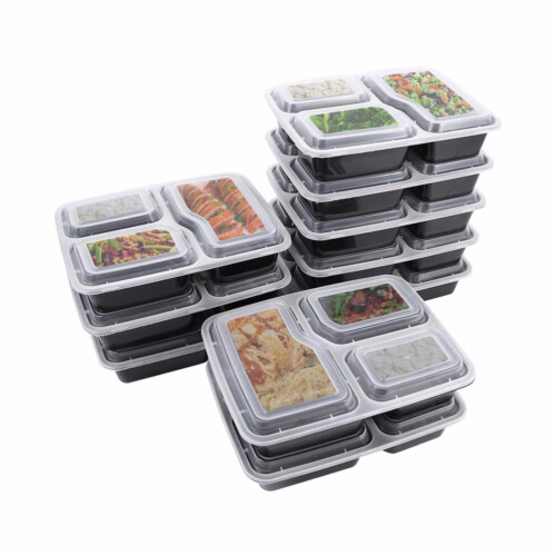 15Pcs Engångsbentolåda 3-Kammig Mikrovågsugnssäker Med Lock 1