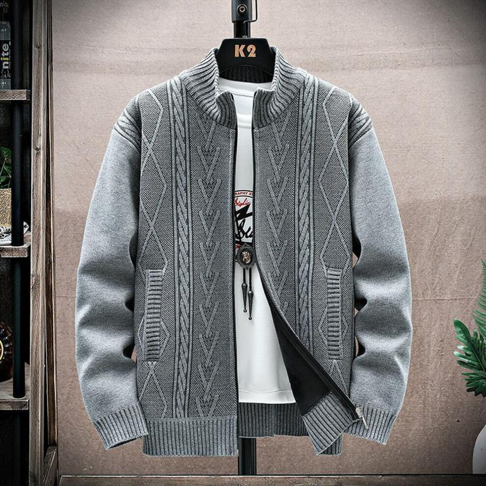 (light grey, M) Fashion Mens Zip Sweaters Fleece-lined Cardigan Casual Men's Knitted Sweater Coat Autumn Winter-image-OPC-PMNS797-NEW