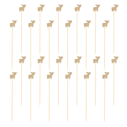 100Pcs Jul Tjusig Älg Bambustickor Engångs Fruktstick Cocktailpick